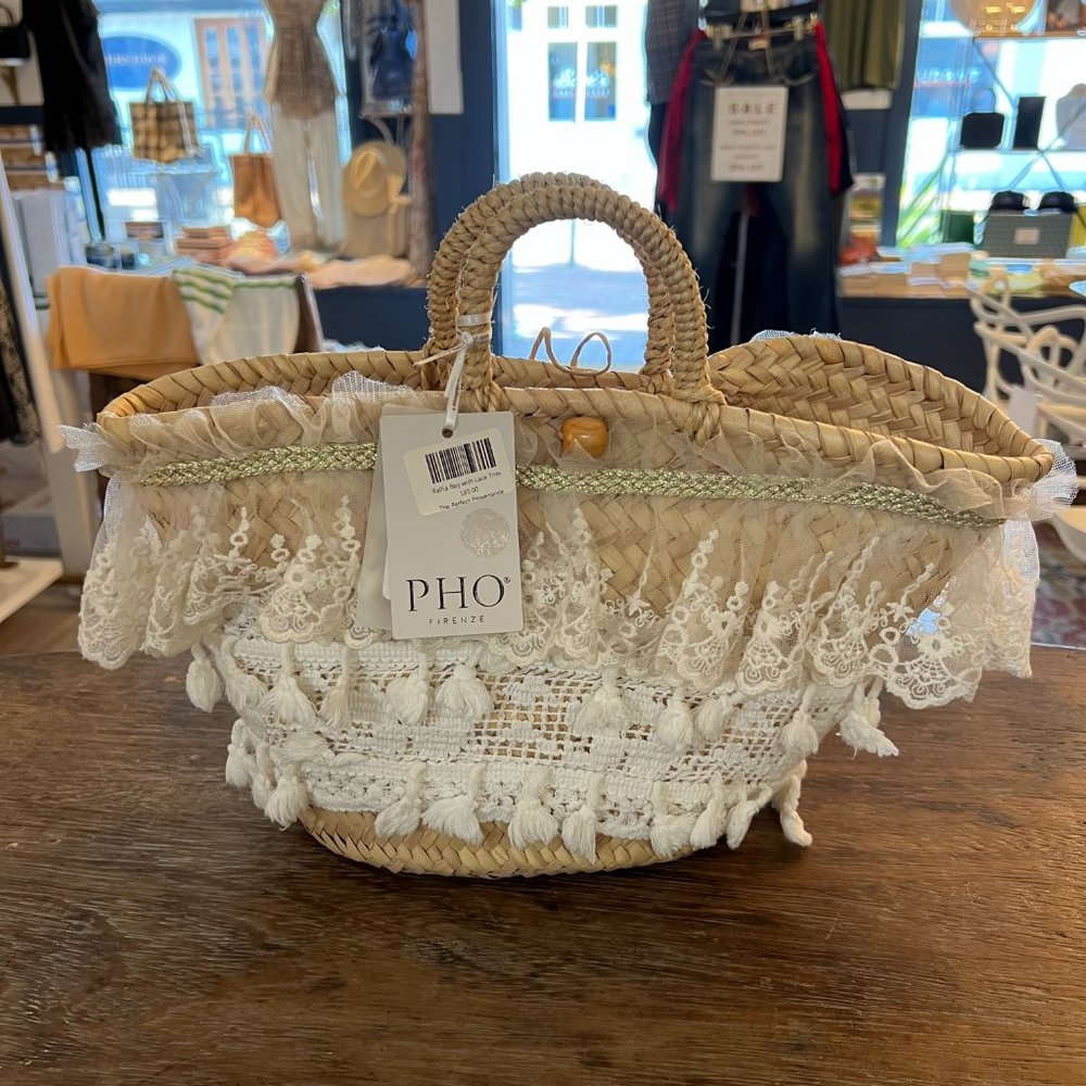 Raffia Bag with Lace Trim by PHO Firenze